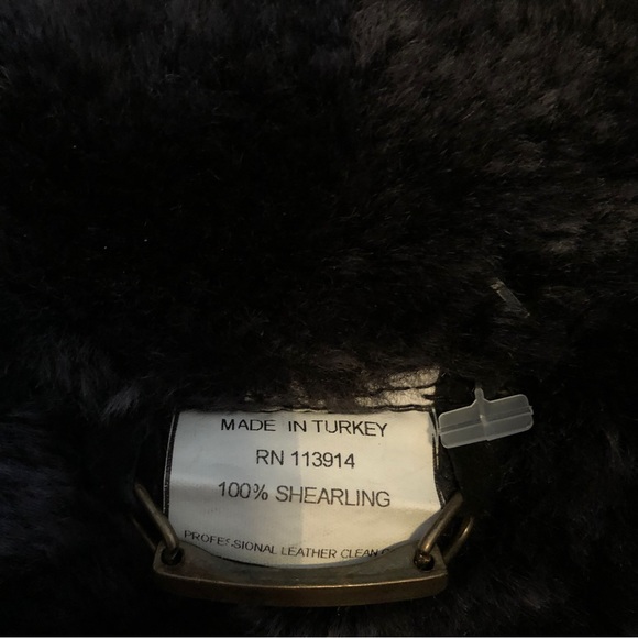 Real Shearling Coat Sued Mod New York Black Genuine Leather jacket sz L - Picture 4 of 6